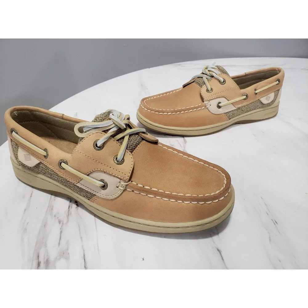 NEW NO BOX SLIP ON 9276619 Womens size 7.5 Sperry BLUEFISH 2-EYE BROWN LINEN